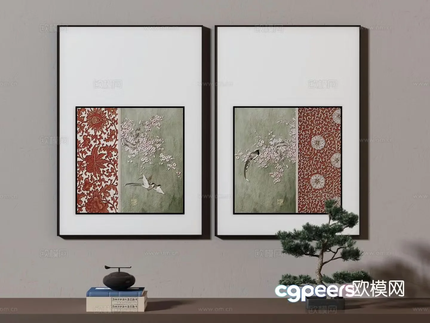 New Chinese style flower painting decorative painting 3d model