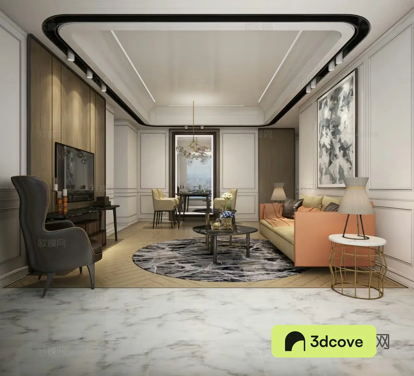 European-style simple living restaurant sofa coffee table TV cabinet chandelier dining table chair