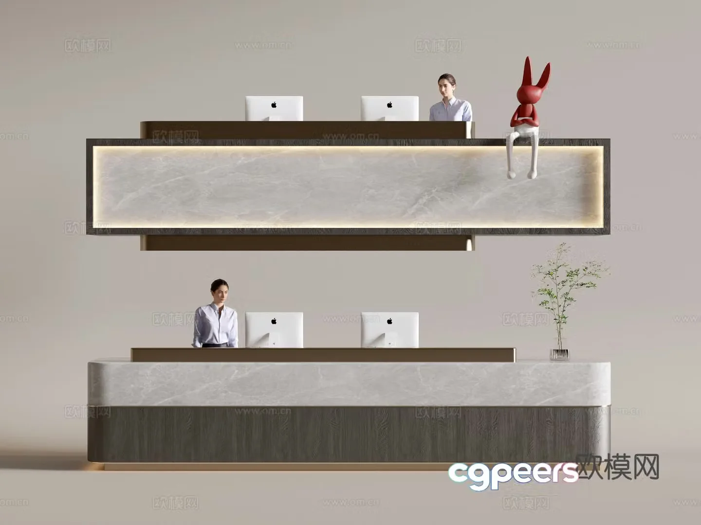 Modern company front desk reception desk service desk 3d model
