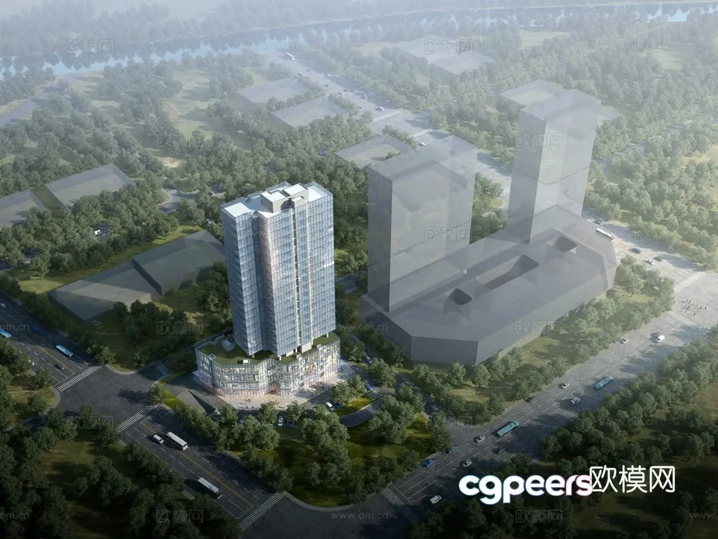 Commercial complex exterior 3d model