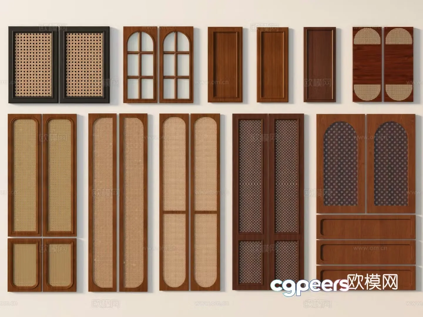 Wabi-sabi cabinet door rattan cabinet door 3d model