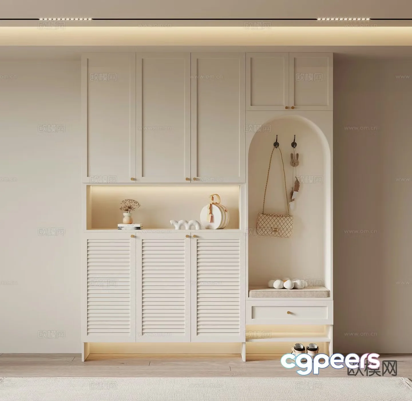 Creamy style shoe cabinet entrance shoe cabinet 3D model