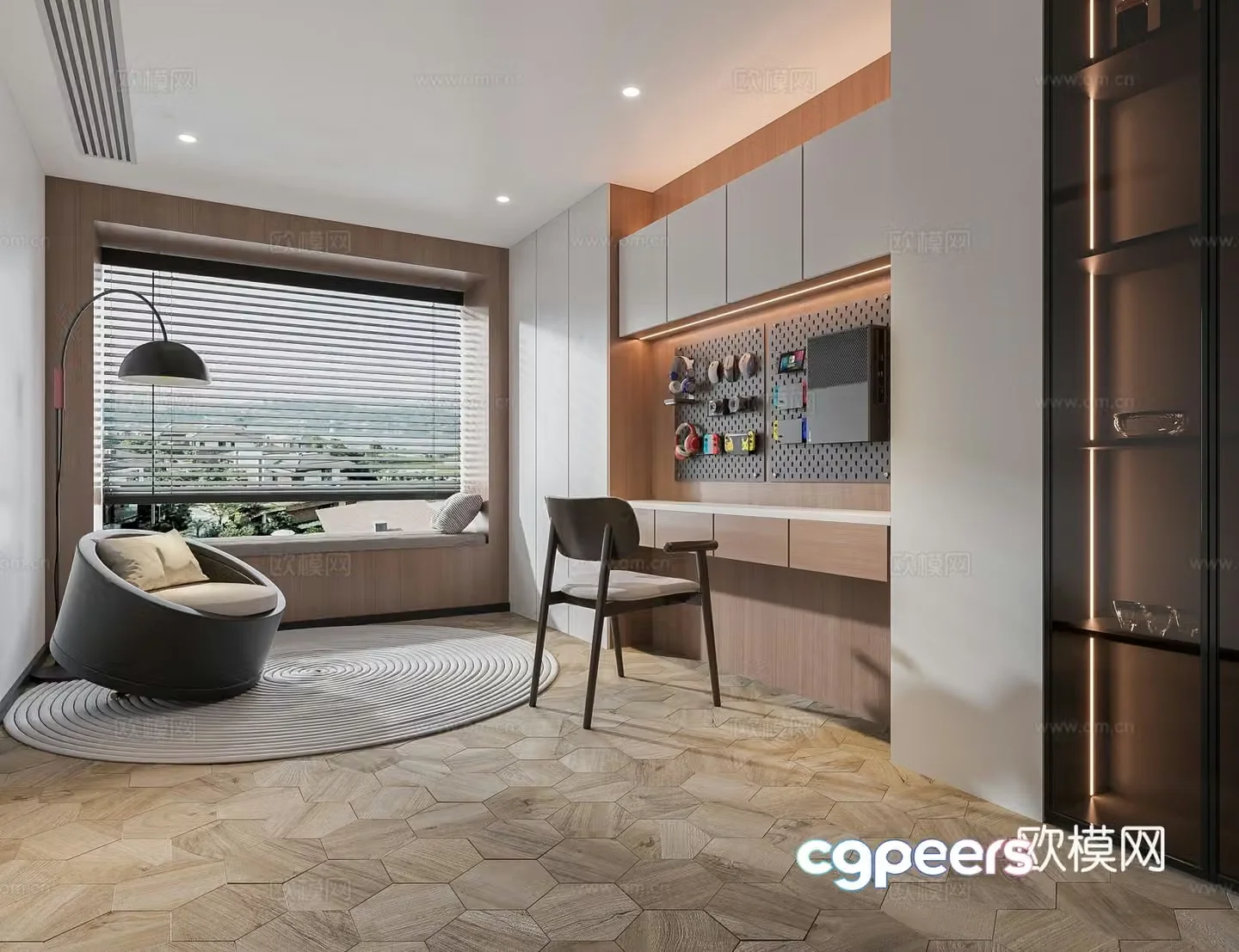 Modern study room study room without lamp entrance entrance cabinet bookcase combination desk combination jewelry placement 3D model