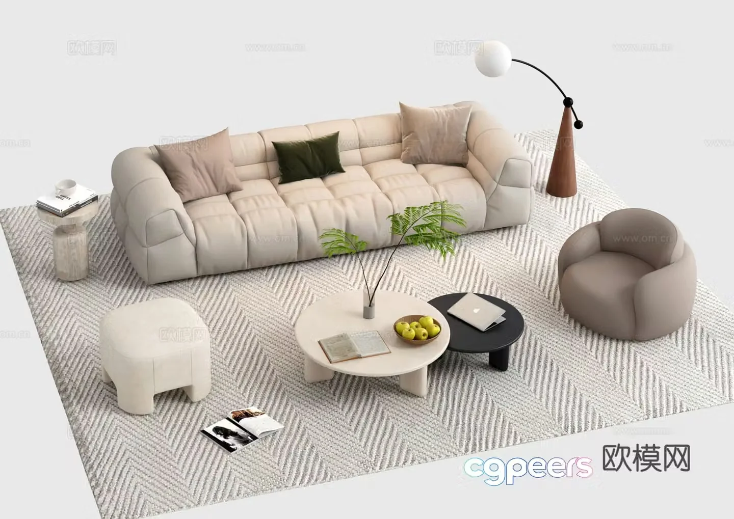Modern cream style sofa coffee table 3d model