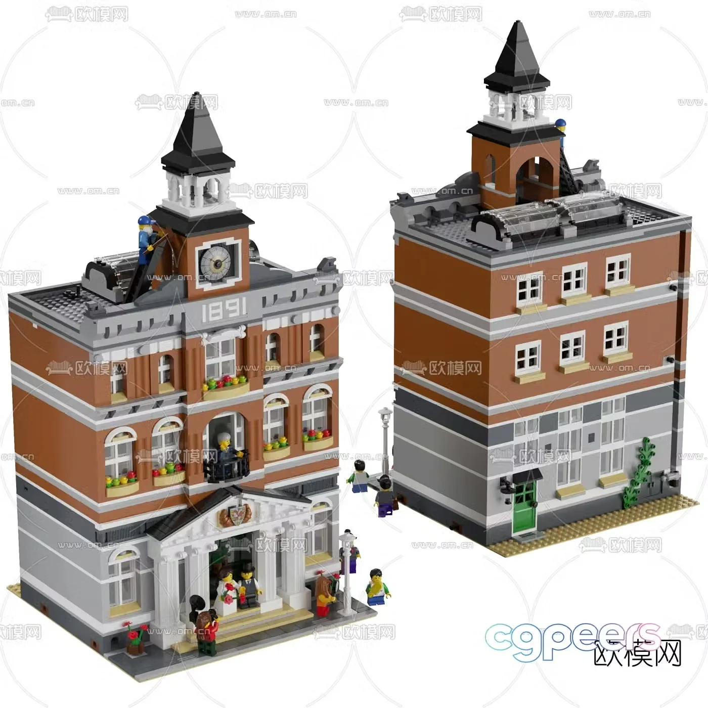 Modern building block town hall toy 3d model
