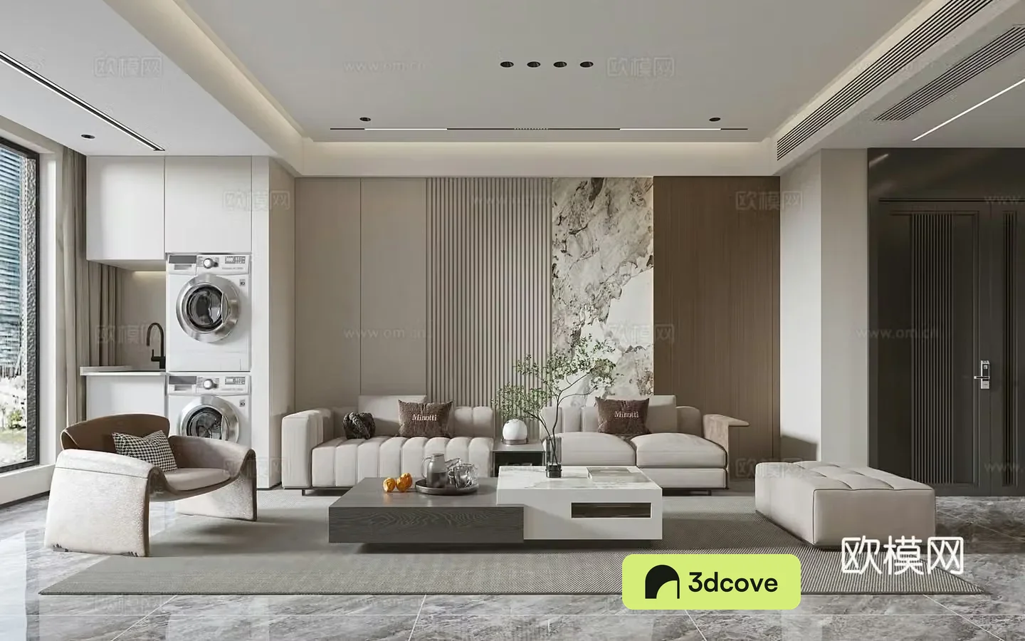 Modern living and dining room modern sofa and coffee table combination modern background wall