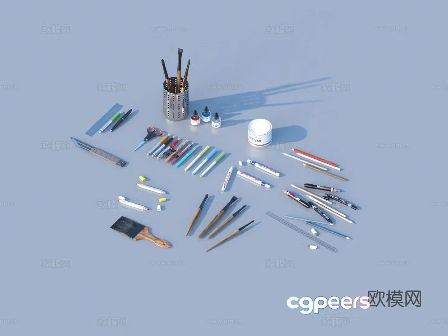 Pen Brush Pencil Stationery 3d Model