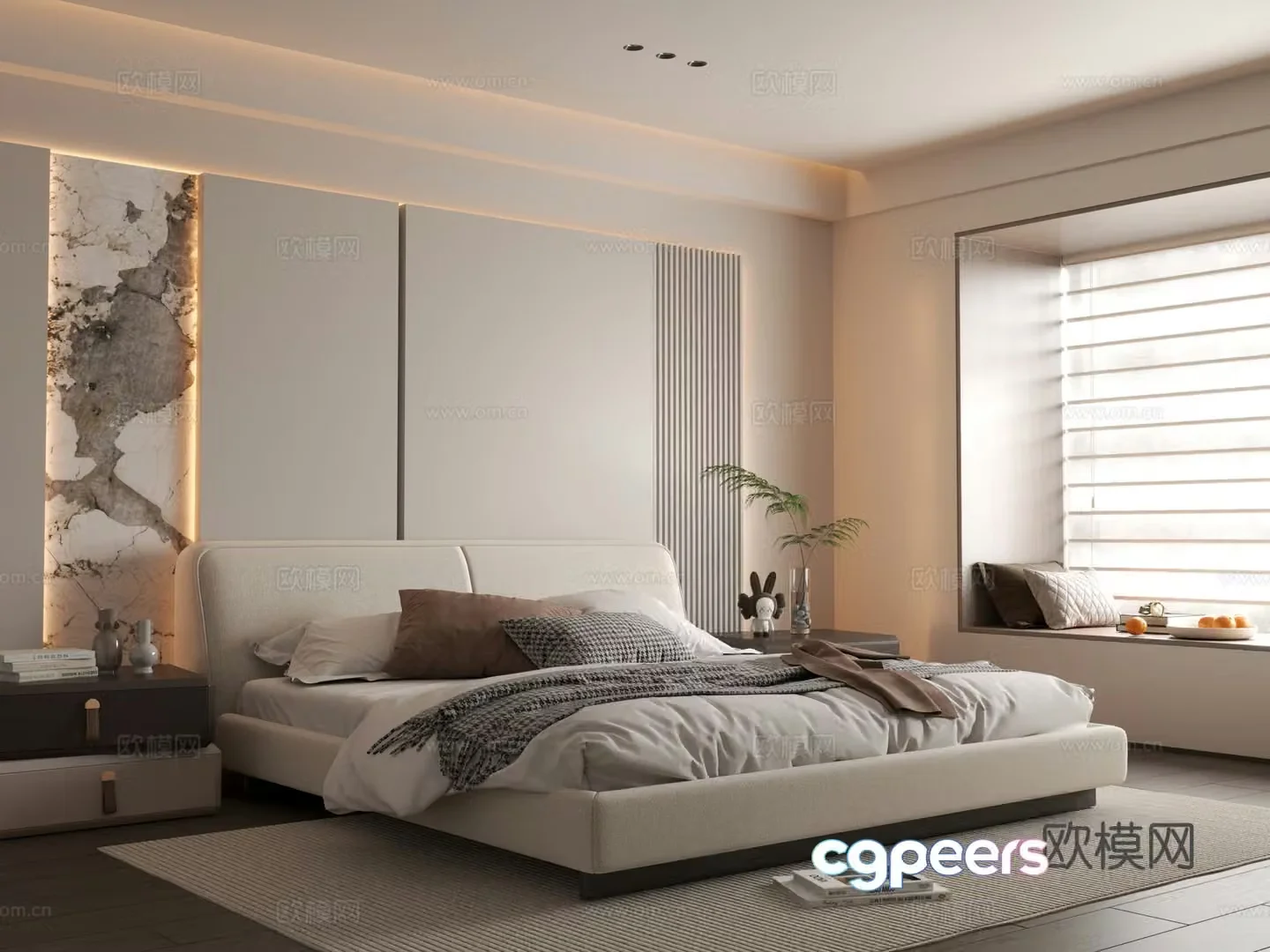 Modern bedroom Simple bedroom Bedroom Bedding combination Bedroom background wall 3d model