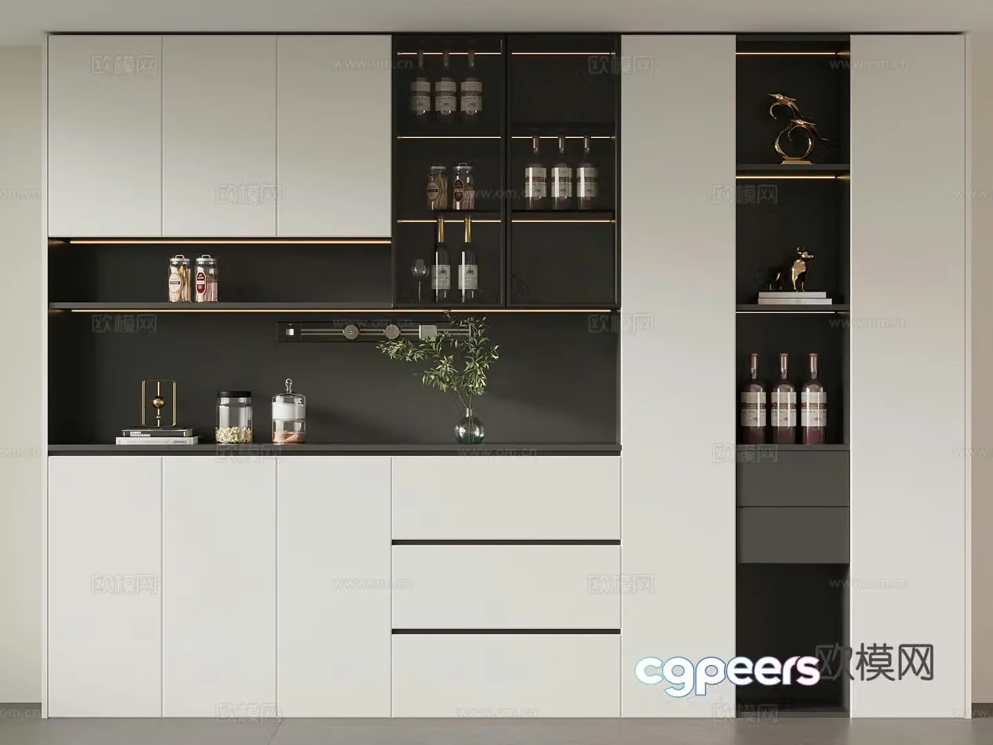 Modern simple dining sideboard wine cabinet 3d model