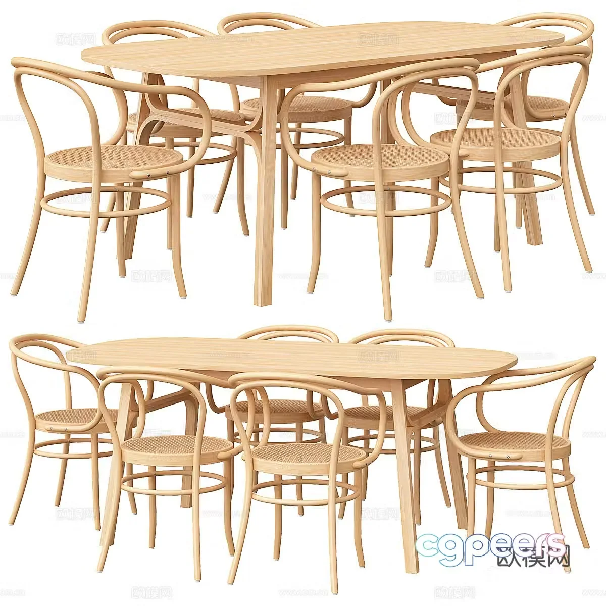 Dining table and dining chair combination 3D model