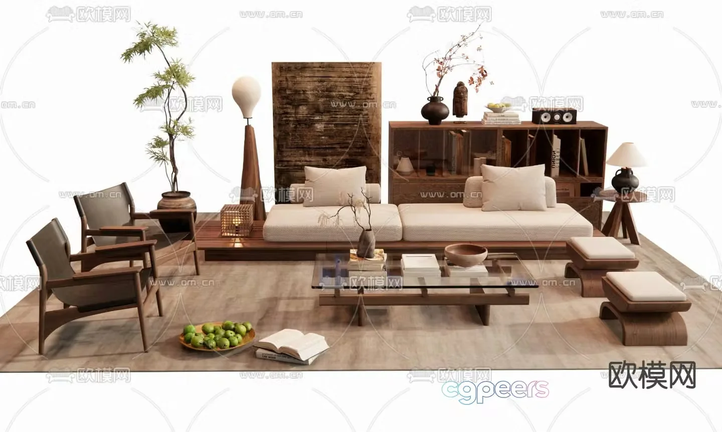 Wabi-sabi style modular sofa 3d model