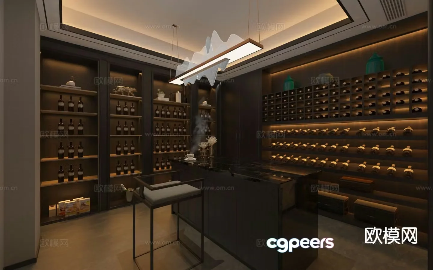 New Chinese style wine cellar basement leisure room 3d model