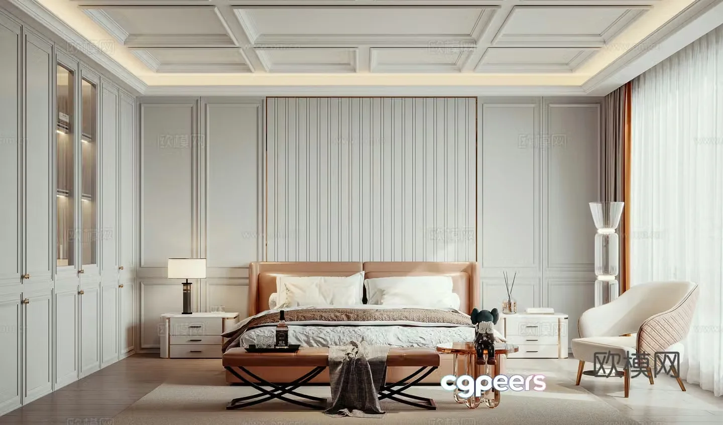 Simplified European home bedroom 3D model