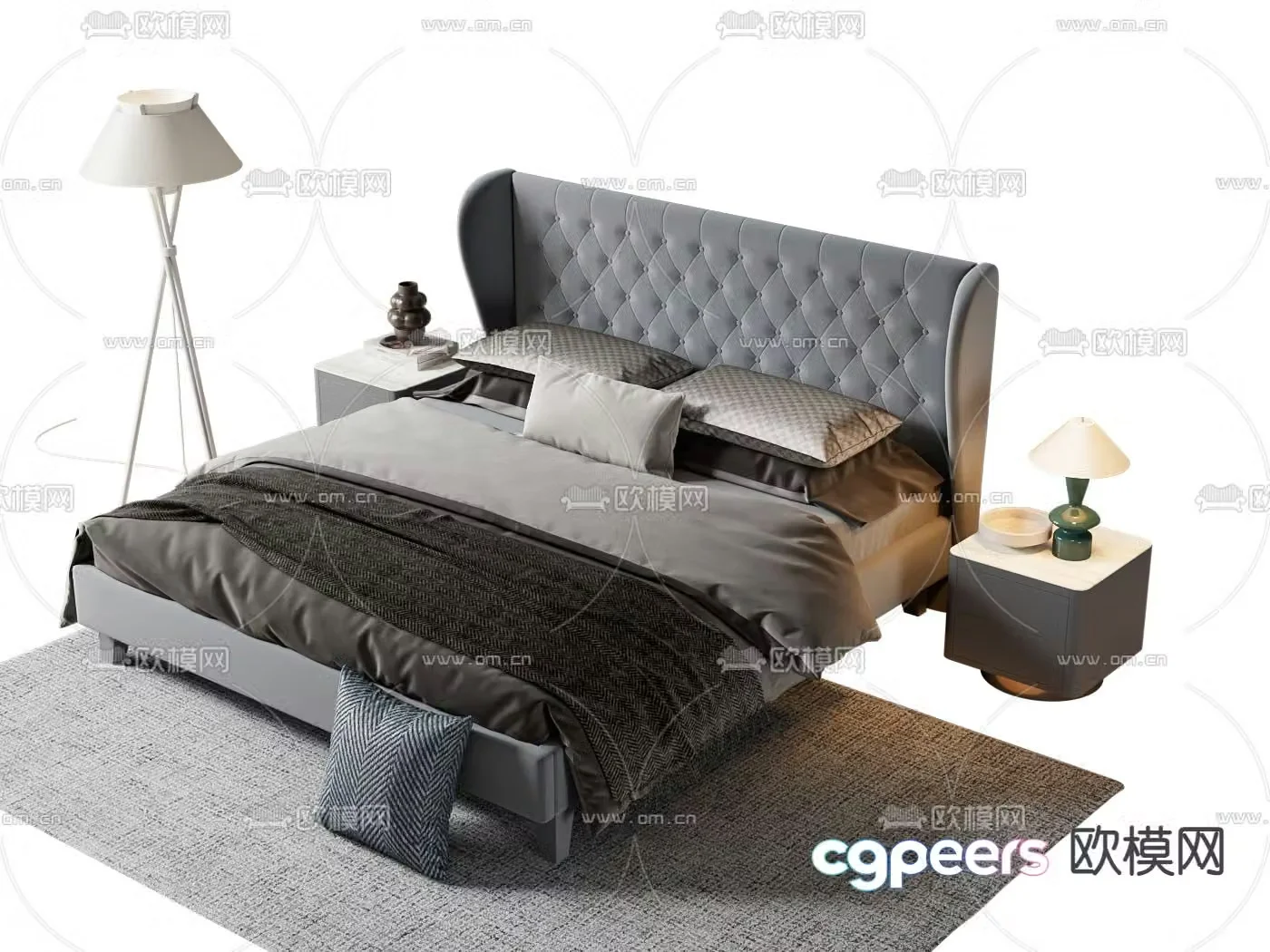 Italian double bed 3d model