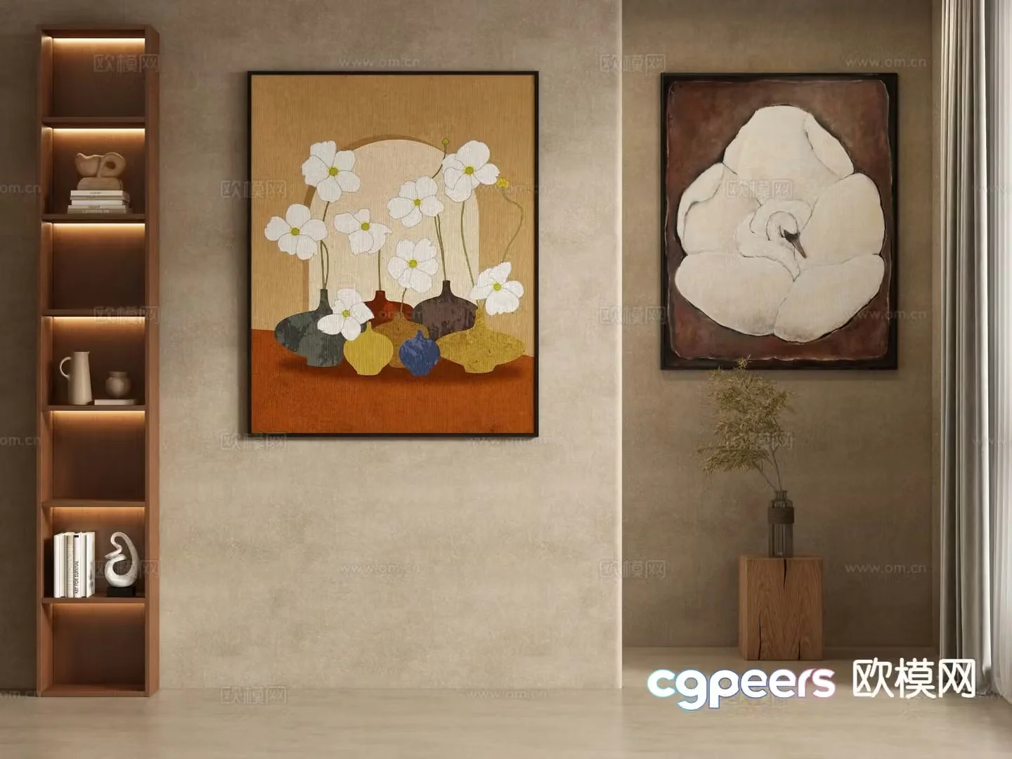 Medieval style decorative painting hanging painting flower oil painting 3D model