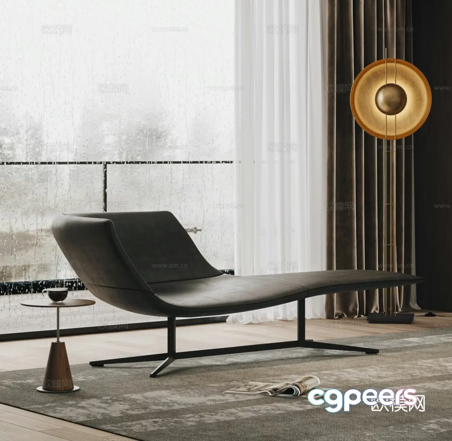 B&B Modern leather lounge chair Italian style lounge chair Chair lounge chair Floor lamp Carpet 3d model