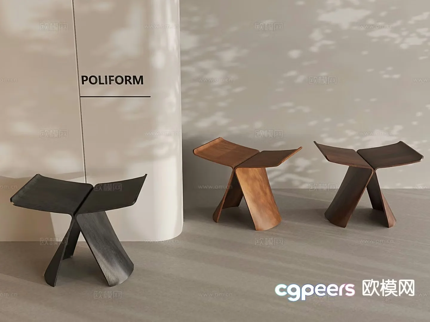 Nordic solid wood stool butterfly stool log shoe changing stool 3d model