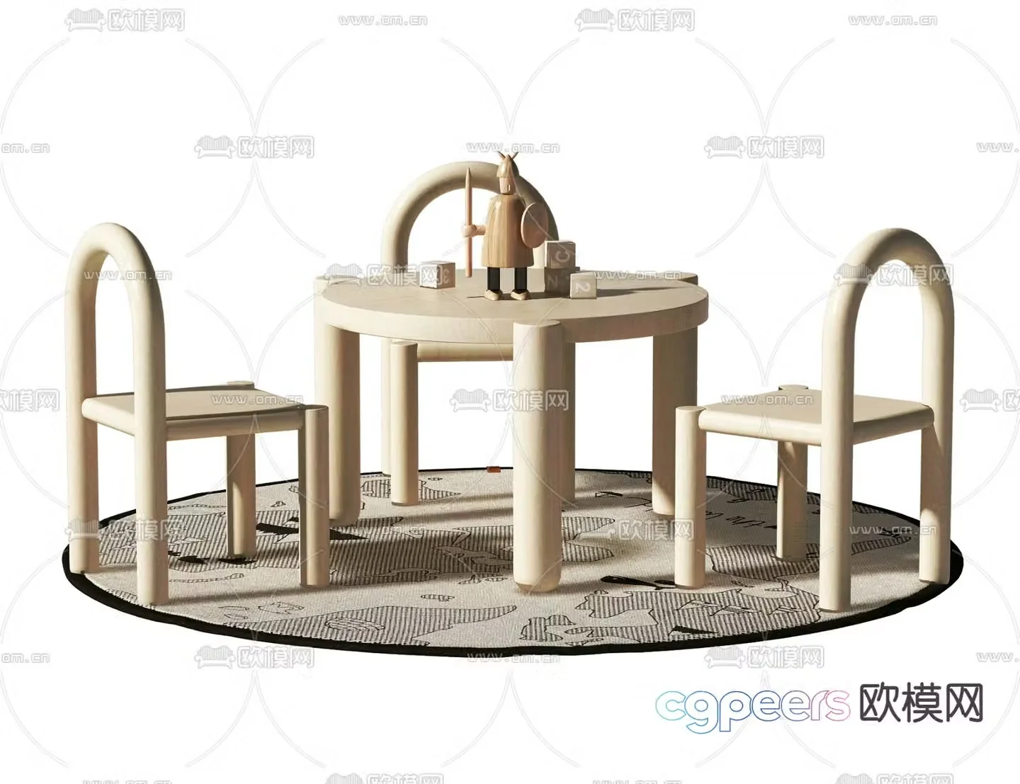 Modern children’s solid wood leisure table and chairs 3d model