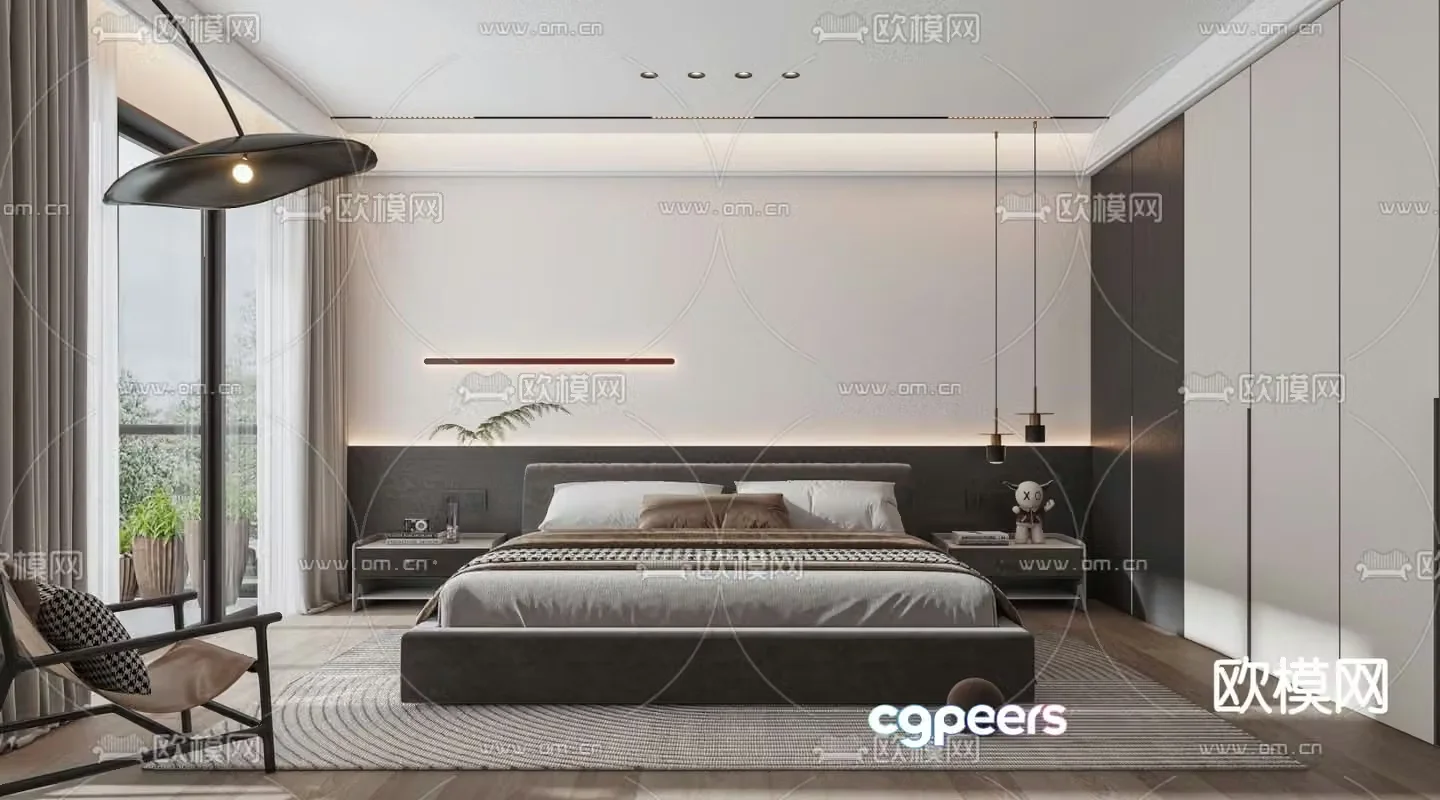 Black and white and gray bedroom master bedroom master room 3d model