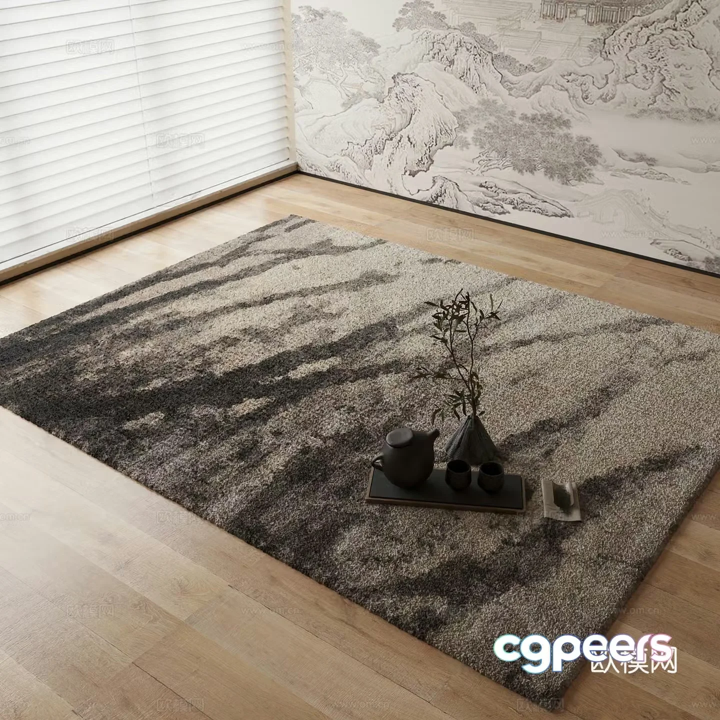 New Chinese carpet Ink-splashing gradient carpet 3D model