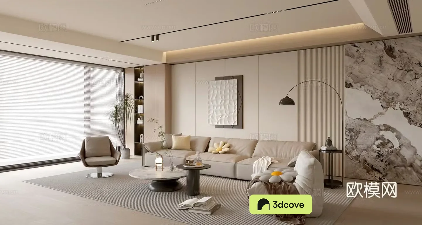 Modern creamy living room light luxury TV background wall combination coffee table sofa background wall