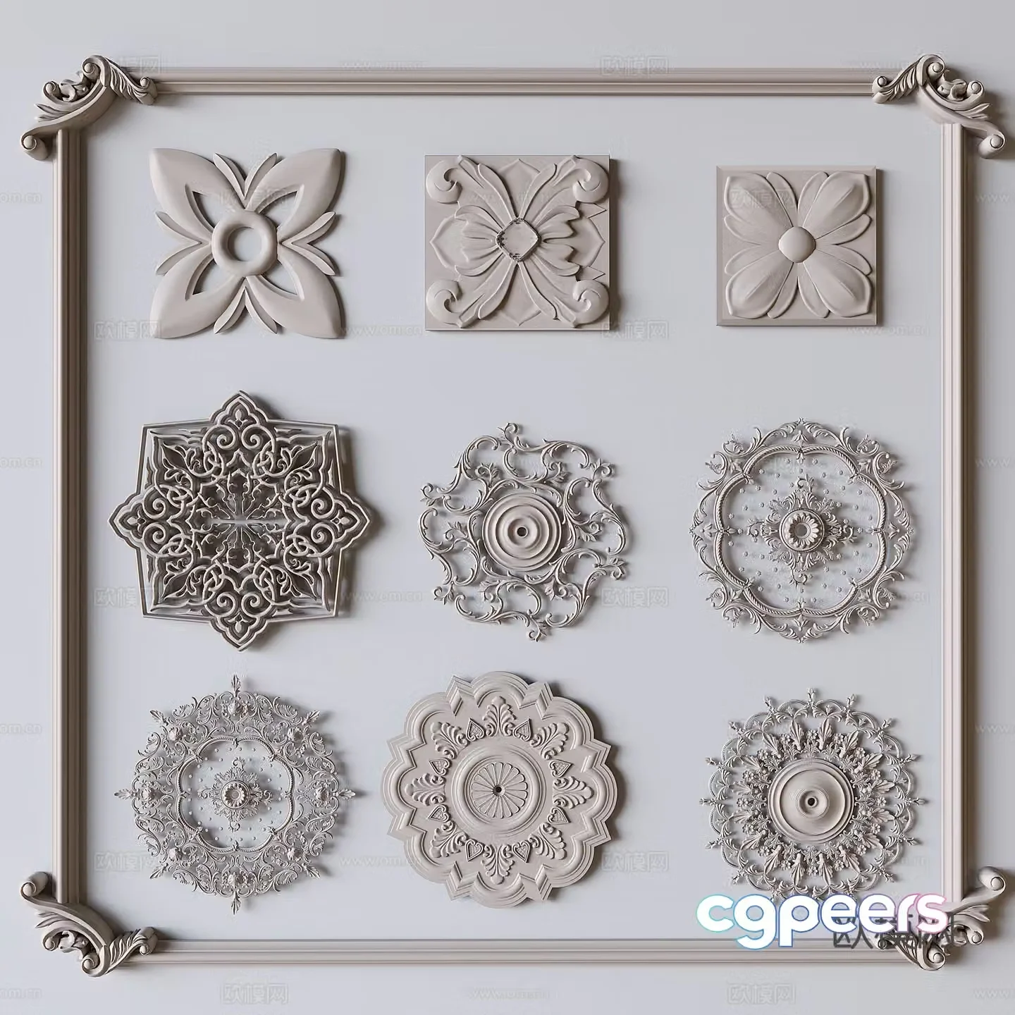 French carved lamp panel mosaic plaster lamp panel 3D model