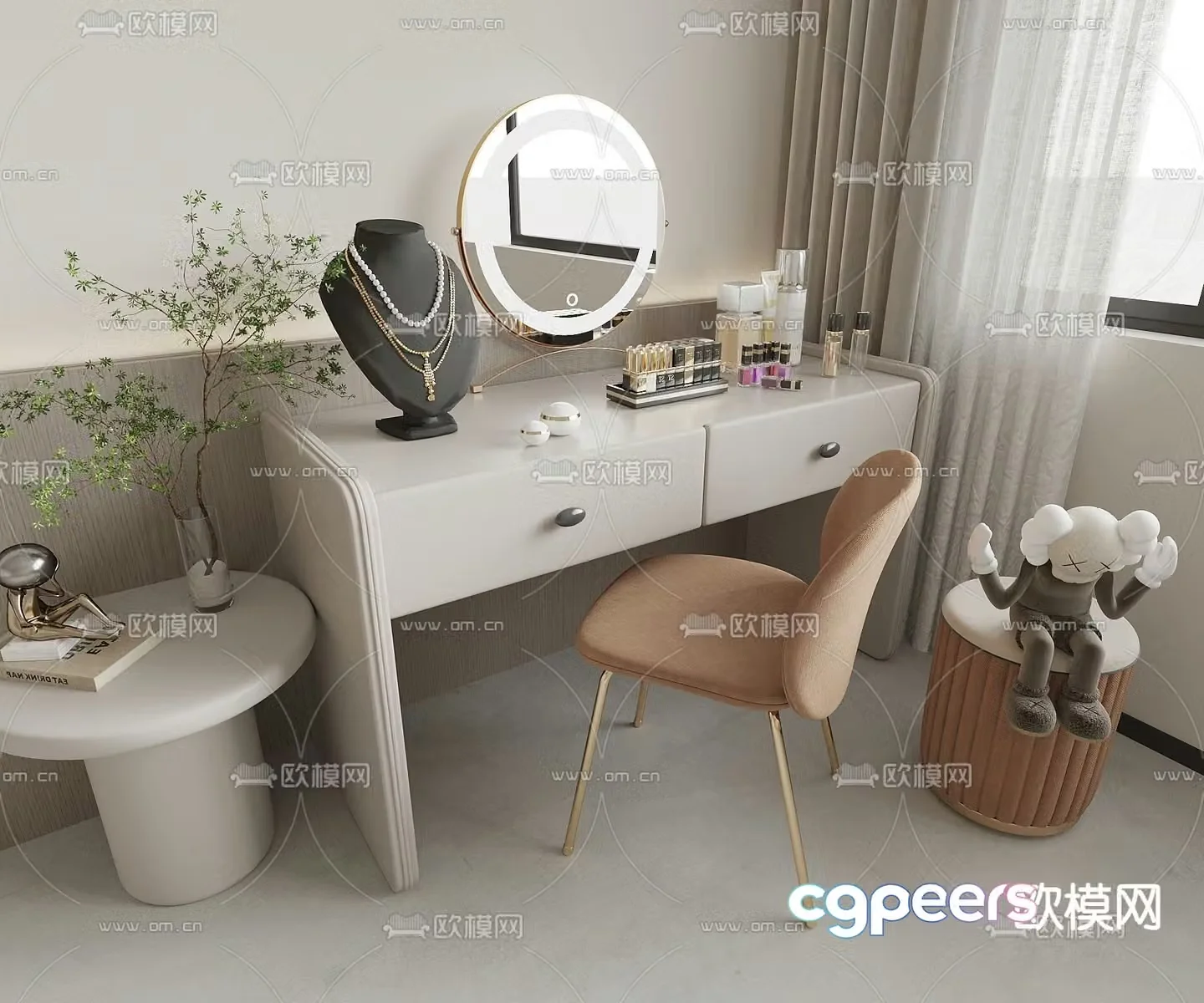 Cream style dressing table dressing table 3d model