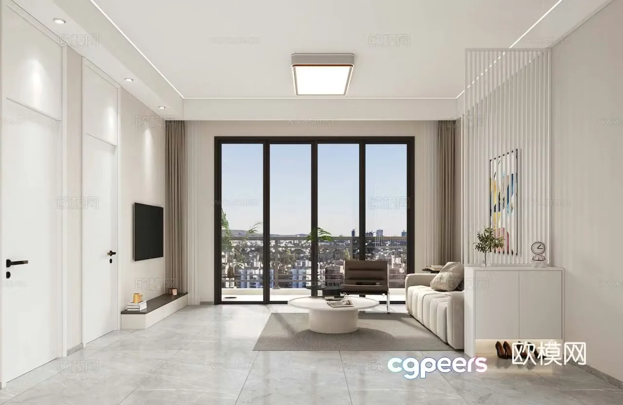 Modern living room entrance partition ceiling light 3D model of hanging paintings