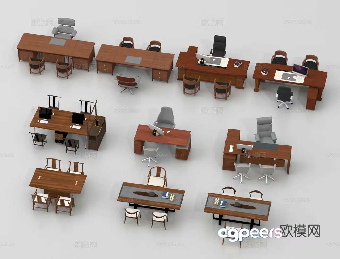 Office desk chairs desk table manager table 3d model