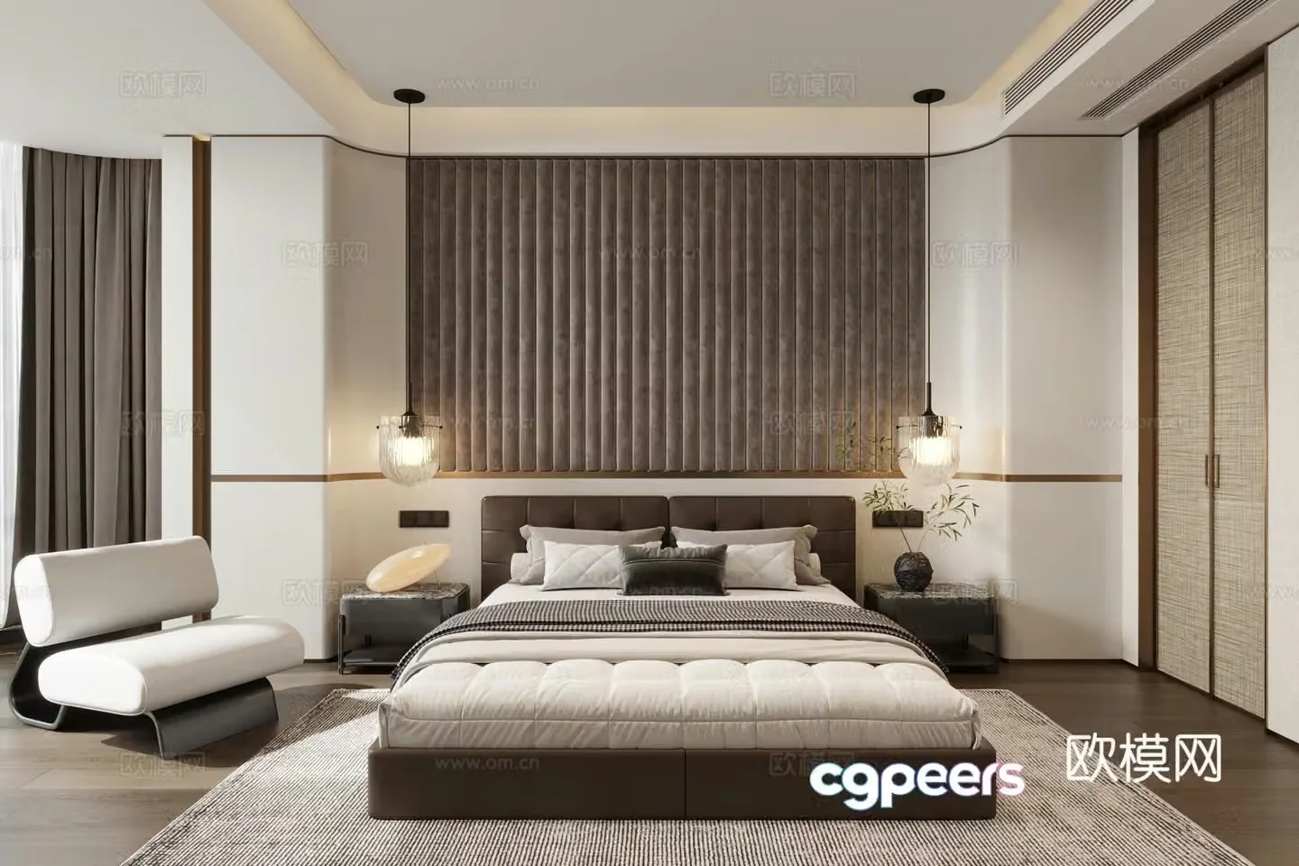 Modern home bedroom master bedroom Italian double bed 3d model