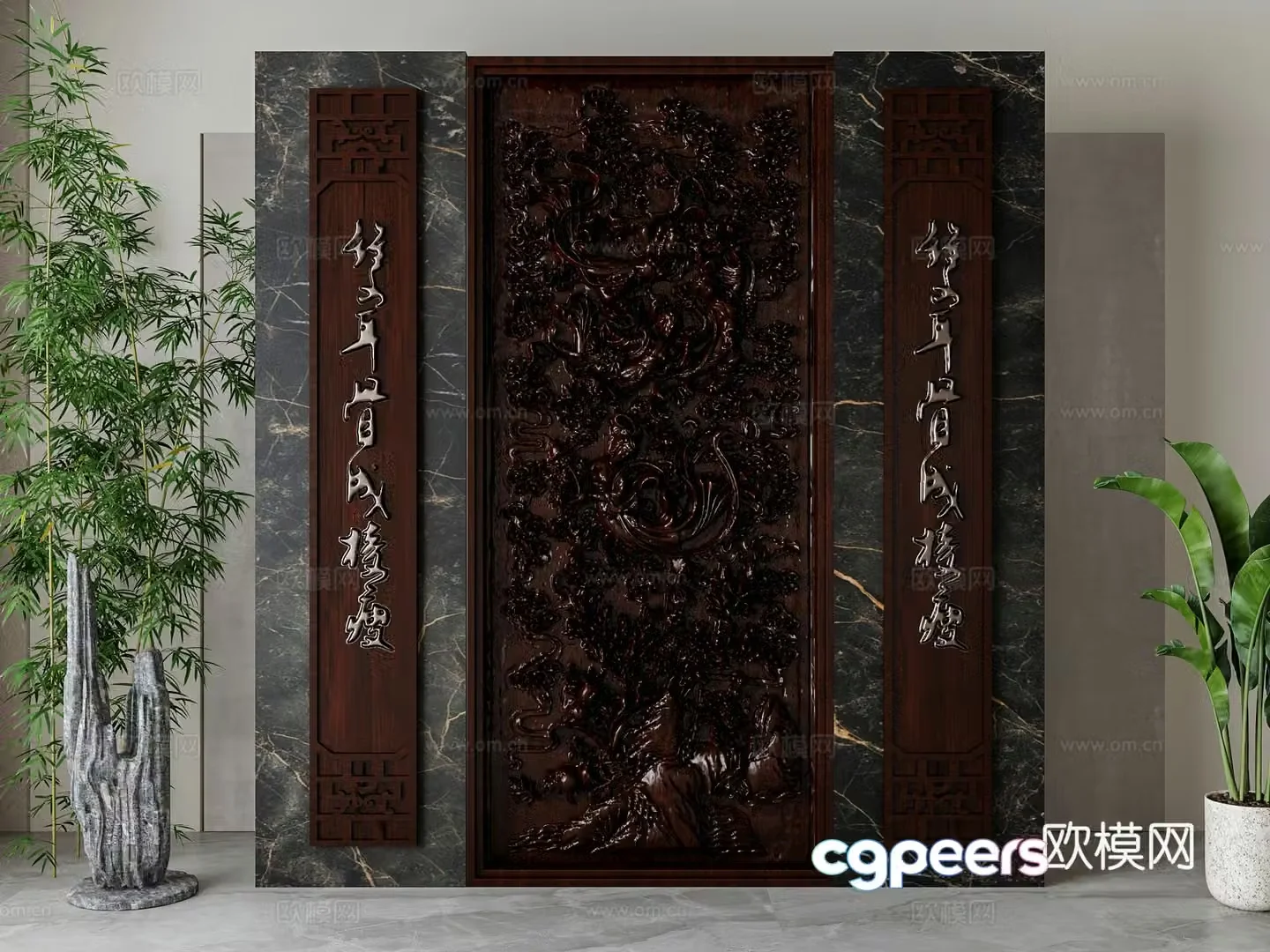 New Chinese style background wall 3d model