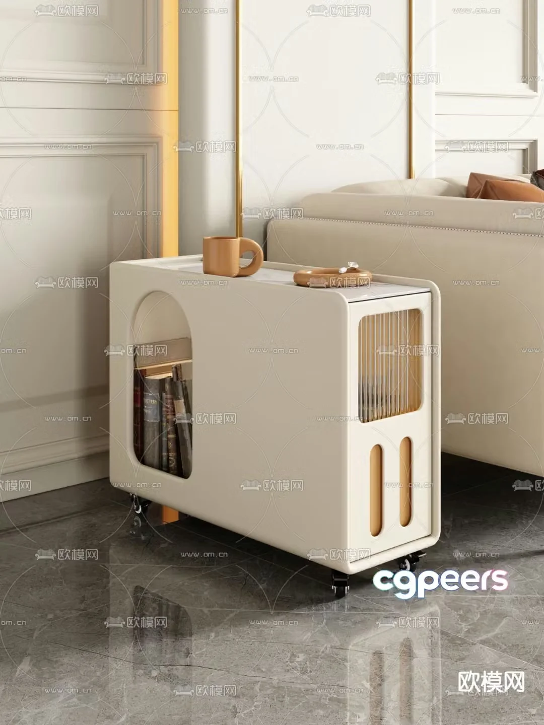 Cream style bedside table 3d model