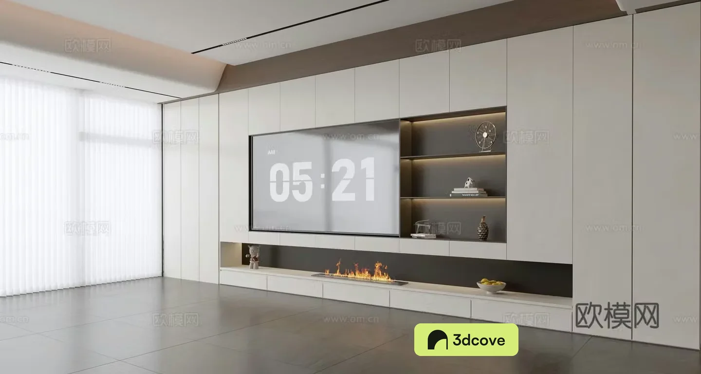 Modern simple living room light luxury TV background wall full wall TV cabinet