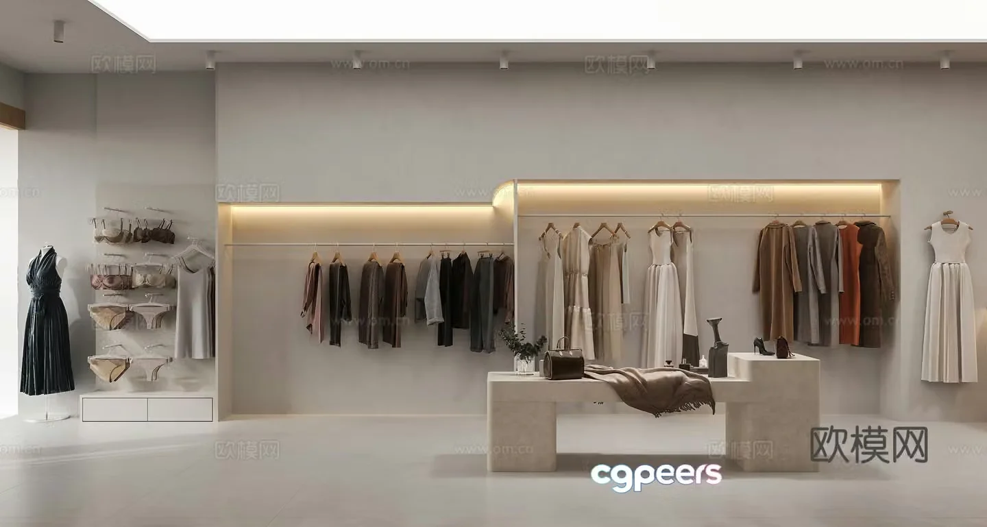 Modern clothing store locker room women clothing store clothes bag skirt simple 3d model