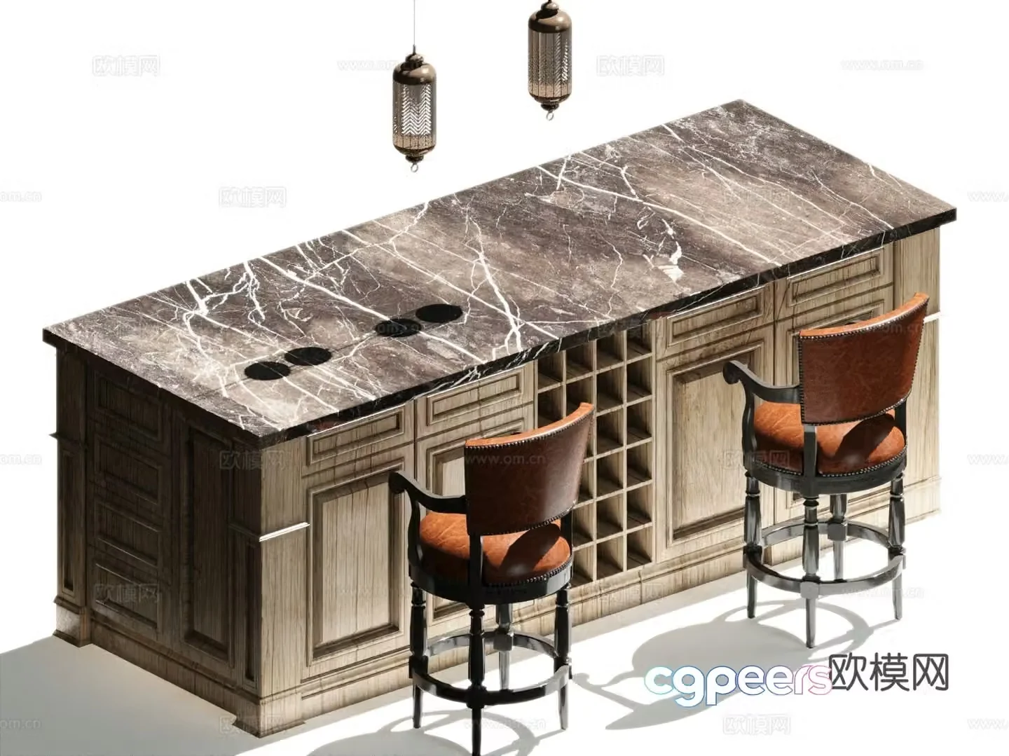 Medieval style bar water bar island 3D model