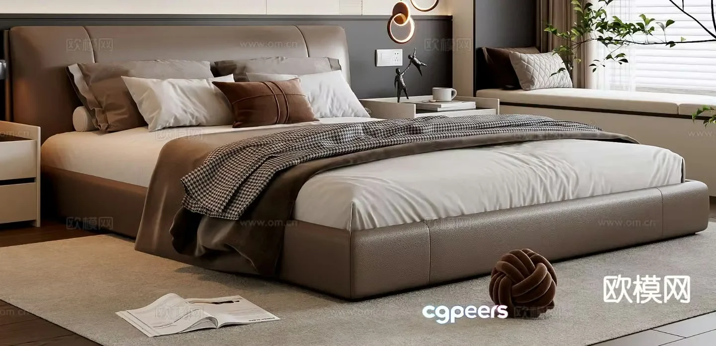 Italian minimalist double bed 3D model