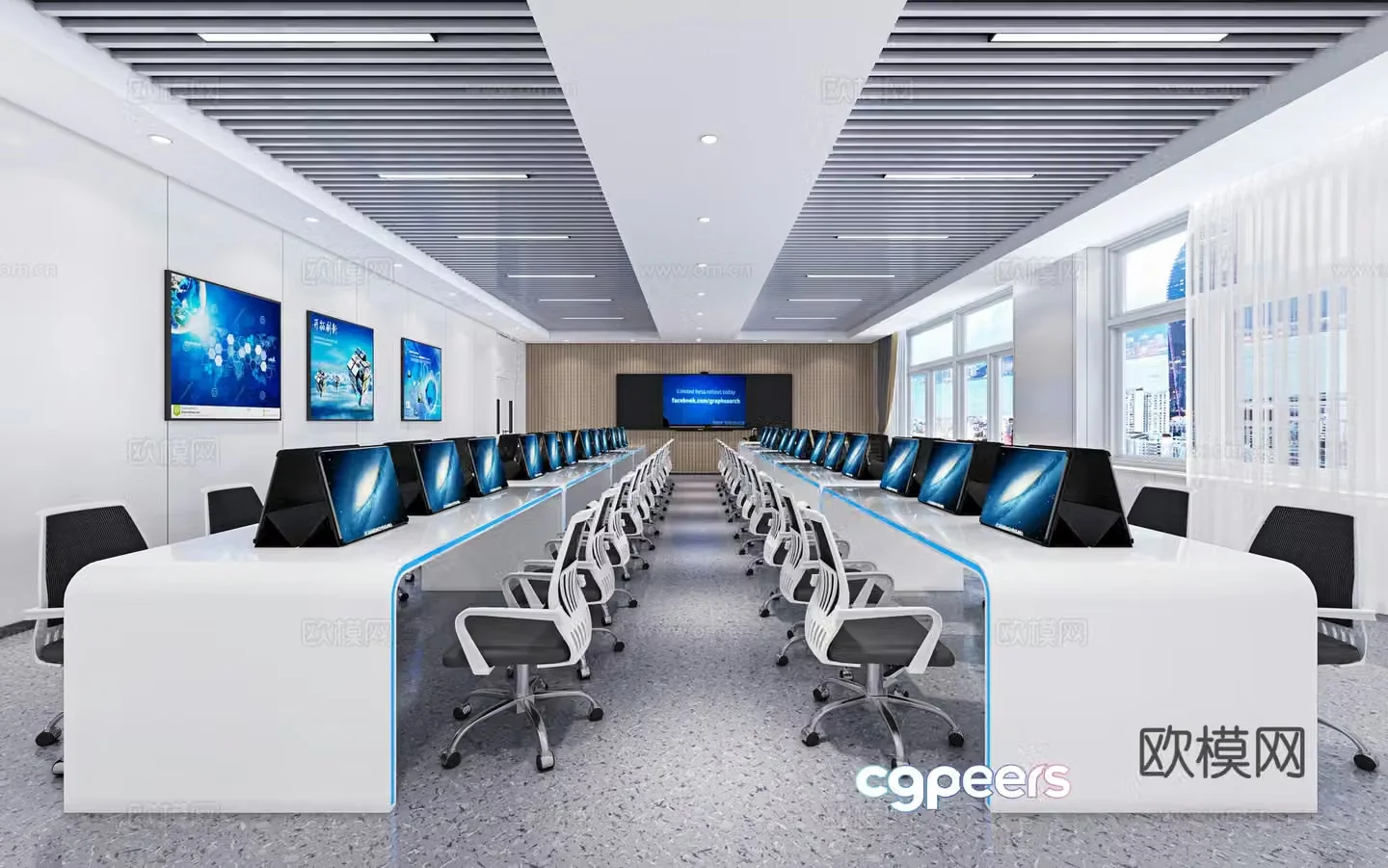 Modern computer room classroom 3d model