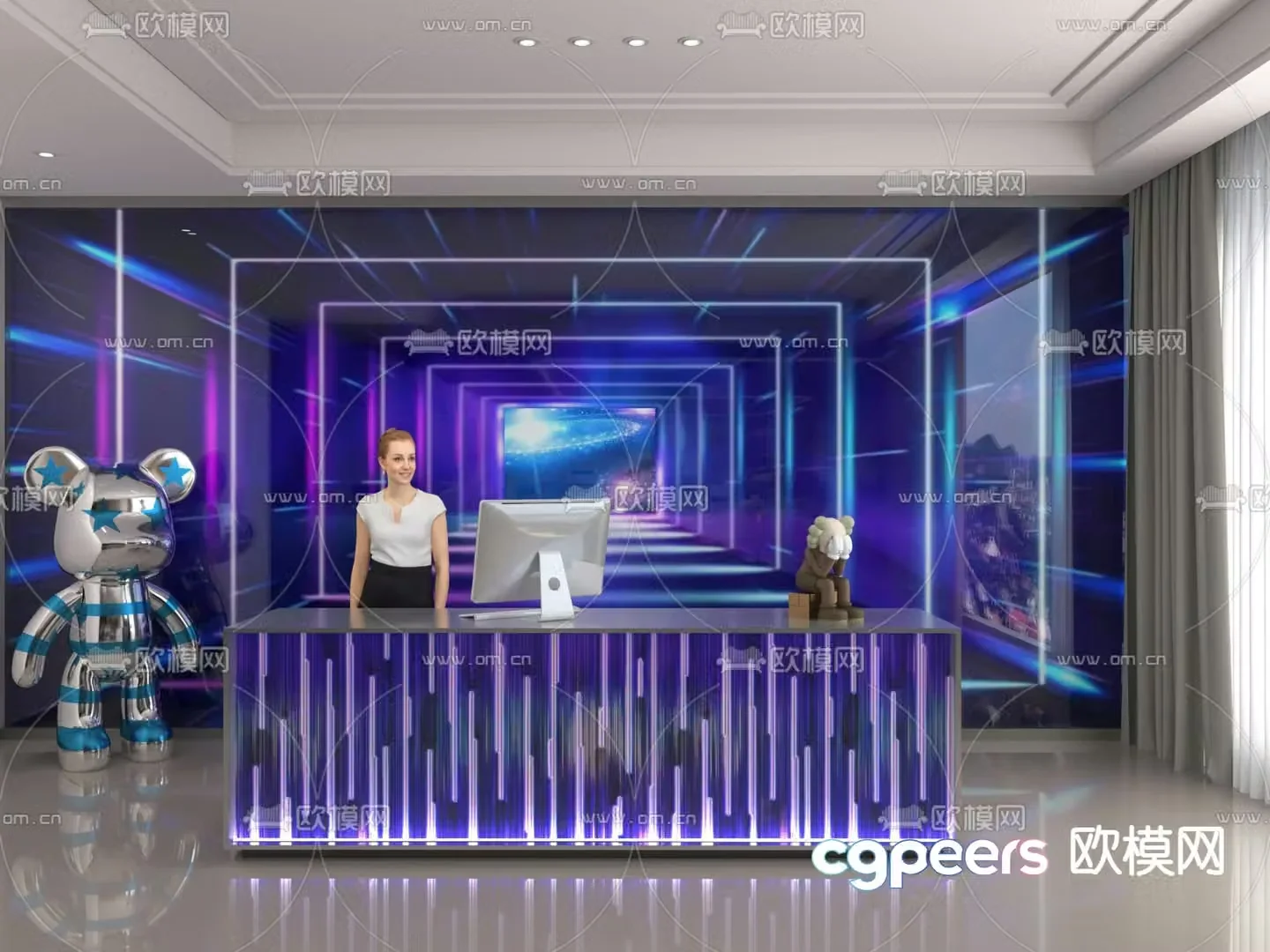Modern front desk reception desk service desk 3d model