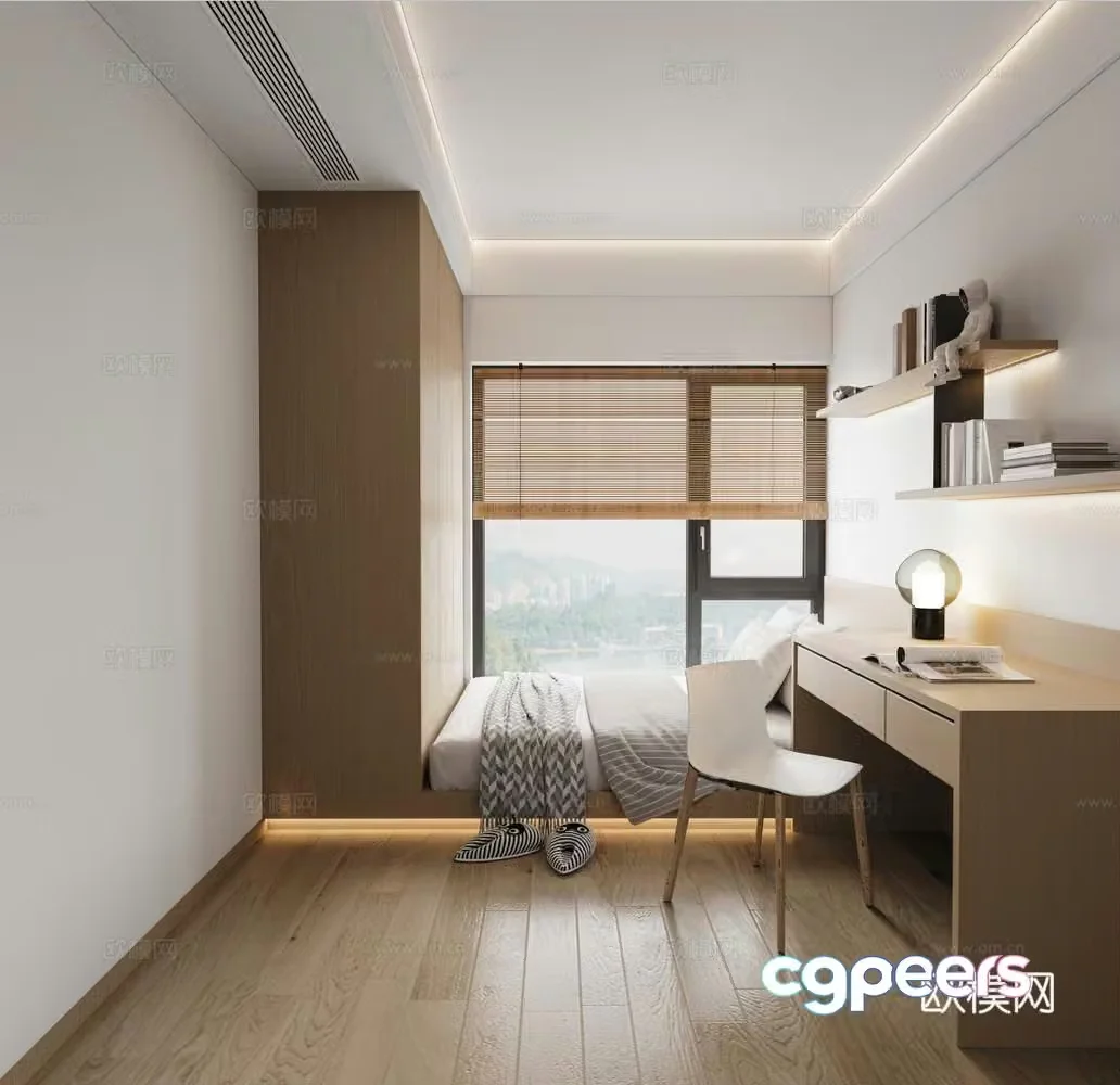 Modern log bedroom 3d model