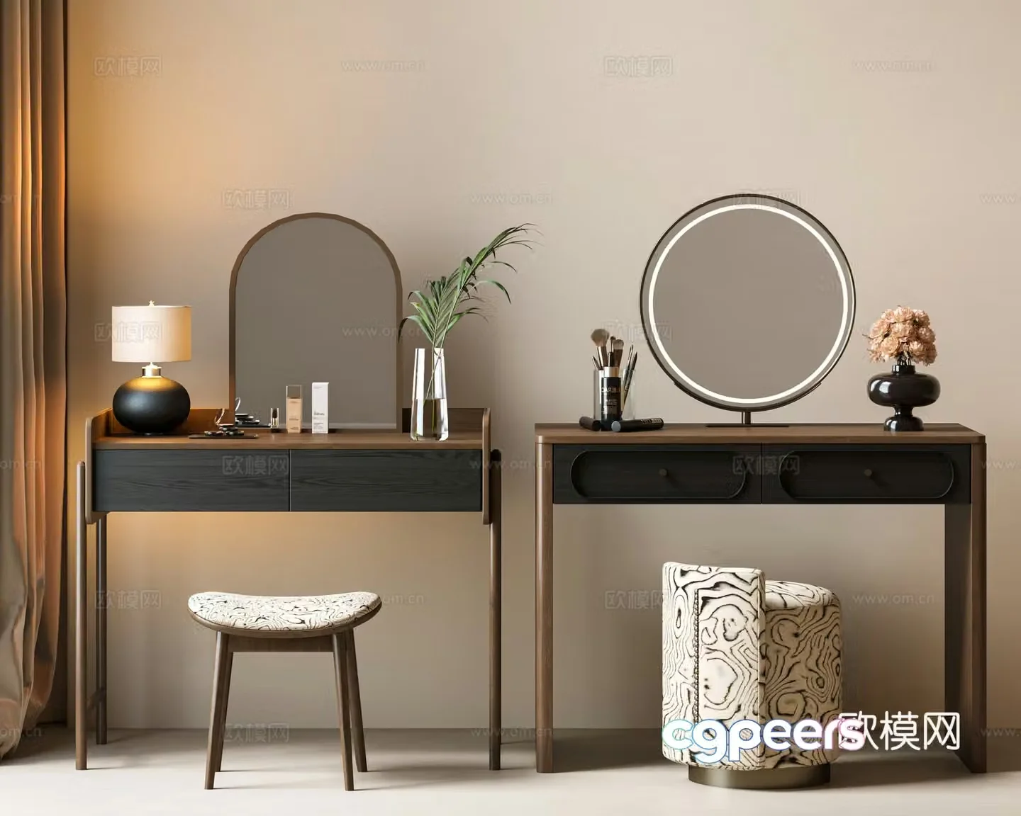 Modern medieval dressing table dressing chair makeup mirror makeup table makeup stool combination medieval side table medieval 3D model