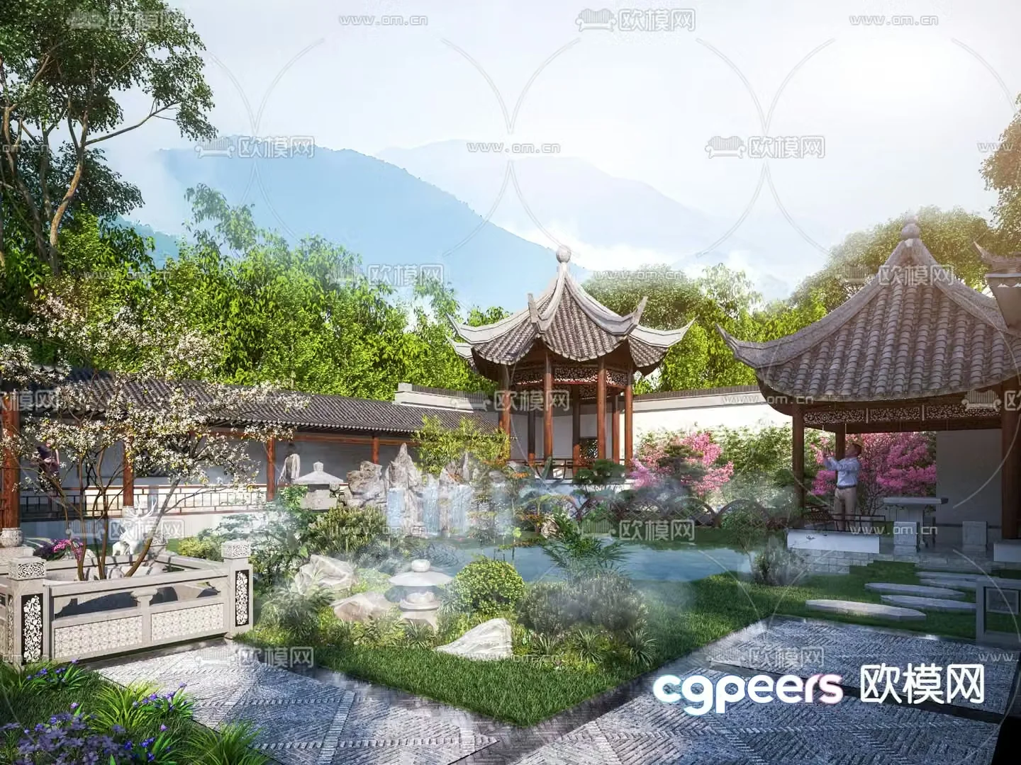 Villa interior garden landscape 3D model