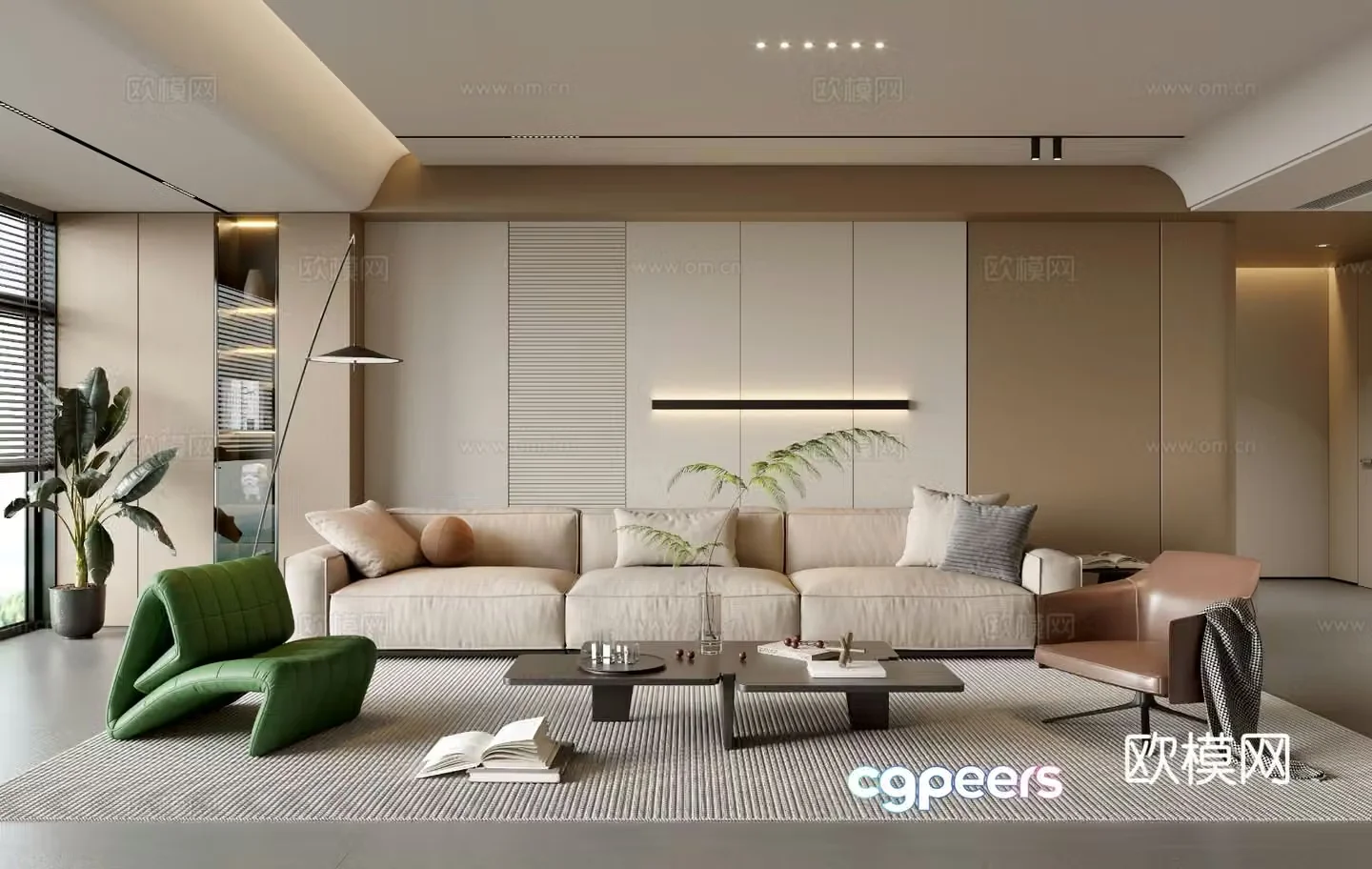 Modern simple living room balcony cabinet sofa combination coffee table sofa background wall 3d model