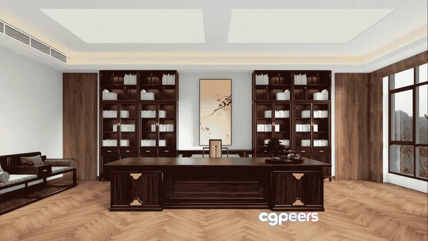 Large Wooden Desk 3D Model – 10303 – VRAY Render