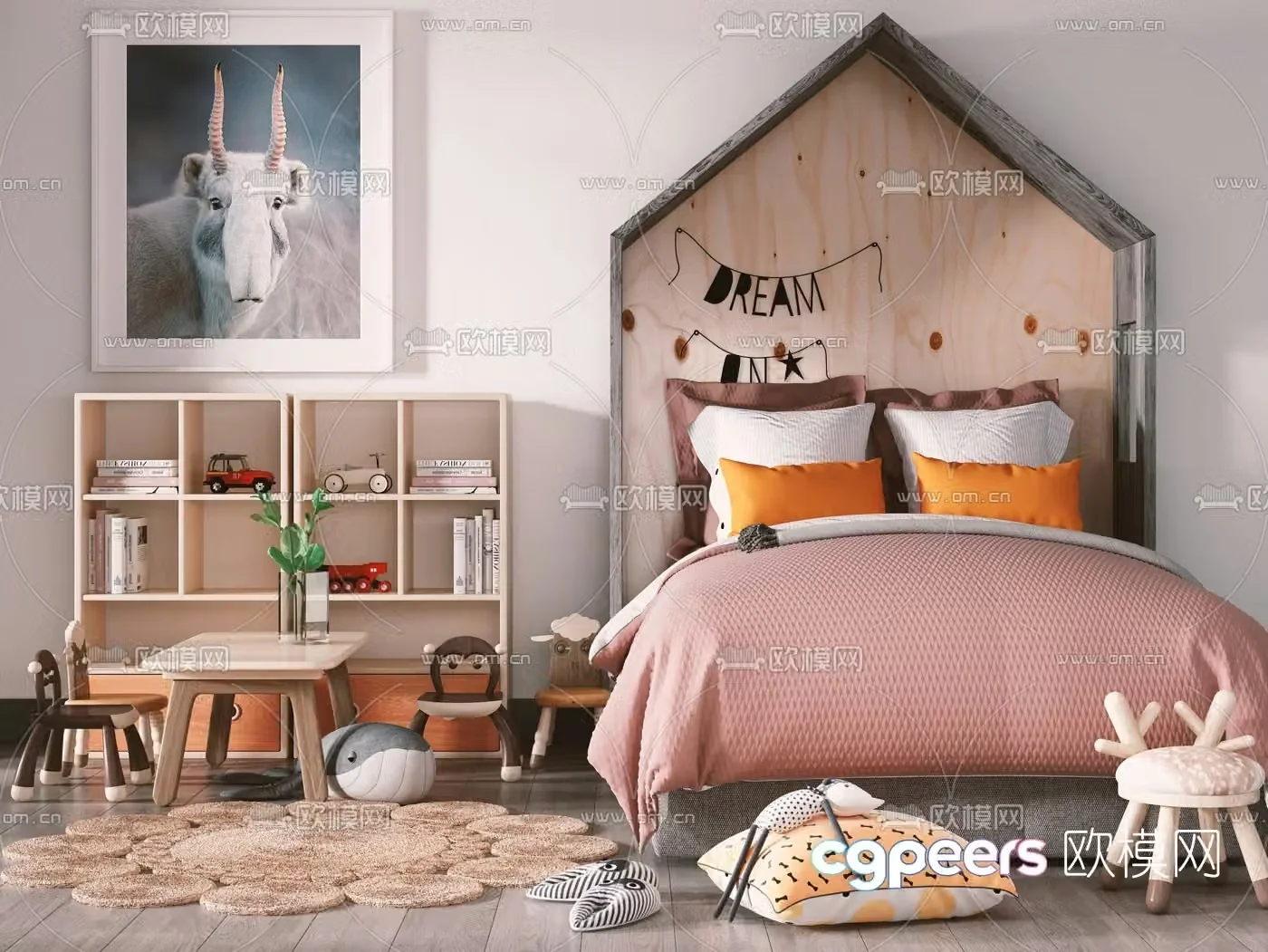 Nordic children’s cabinet children’s bed 3d model