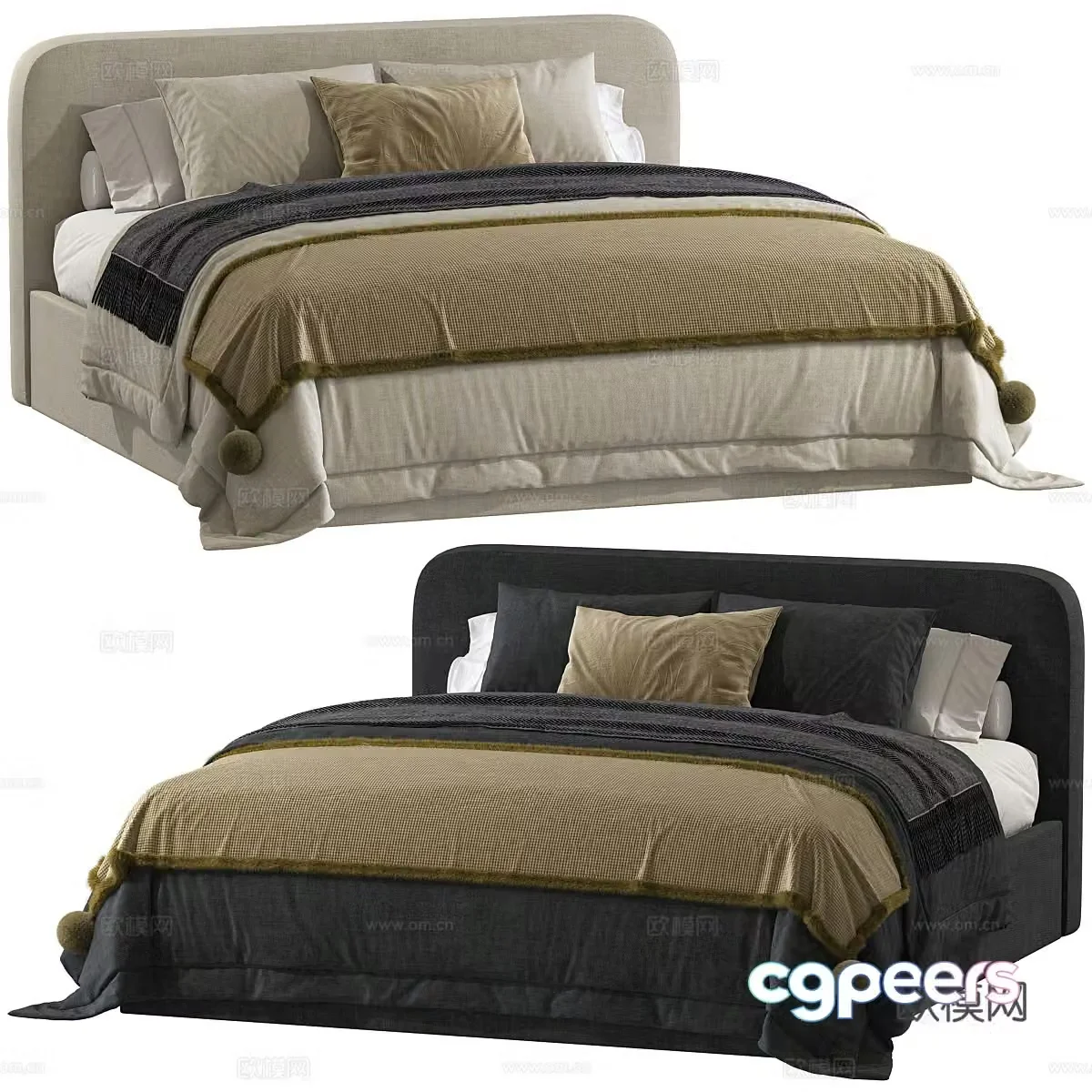 New Chinese style fabric double bed 3D model