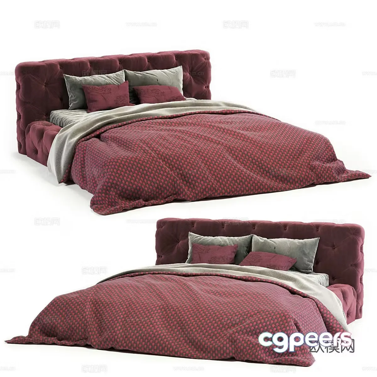 Modern light luxury RH soho fabric double bed 3D model
