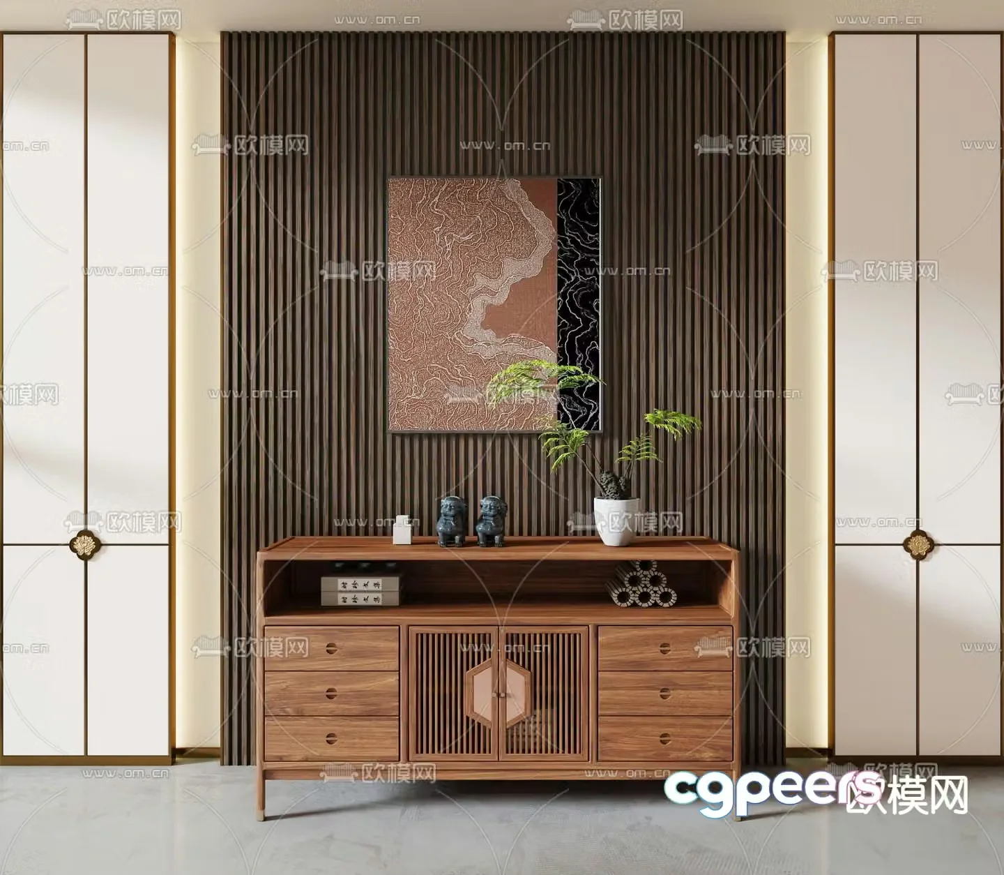 New Chinese style entrance cabinet side cabinet storage cabinet 3D model