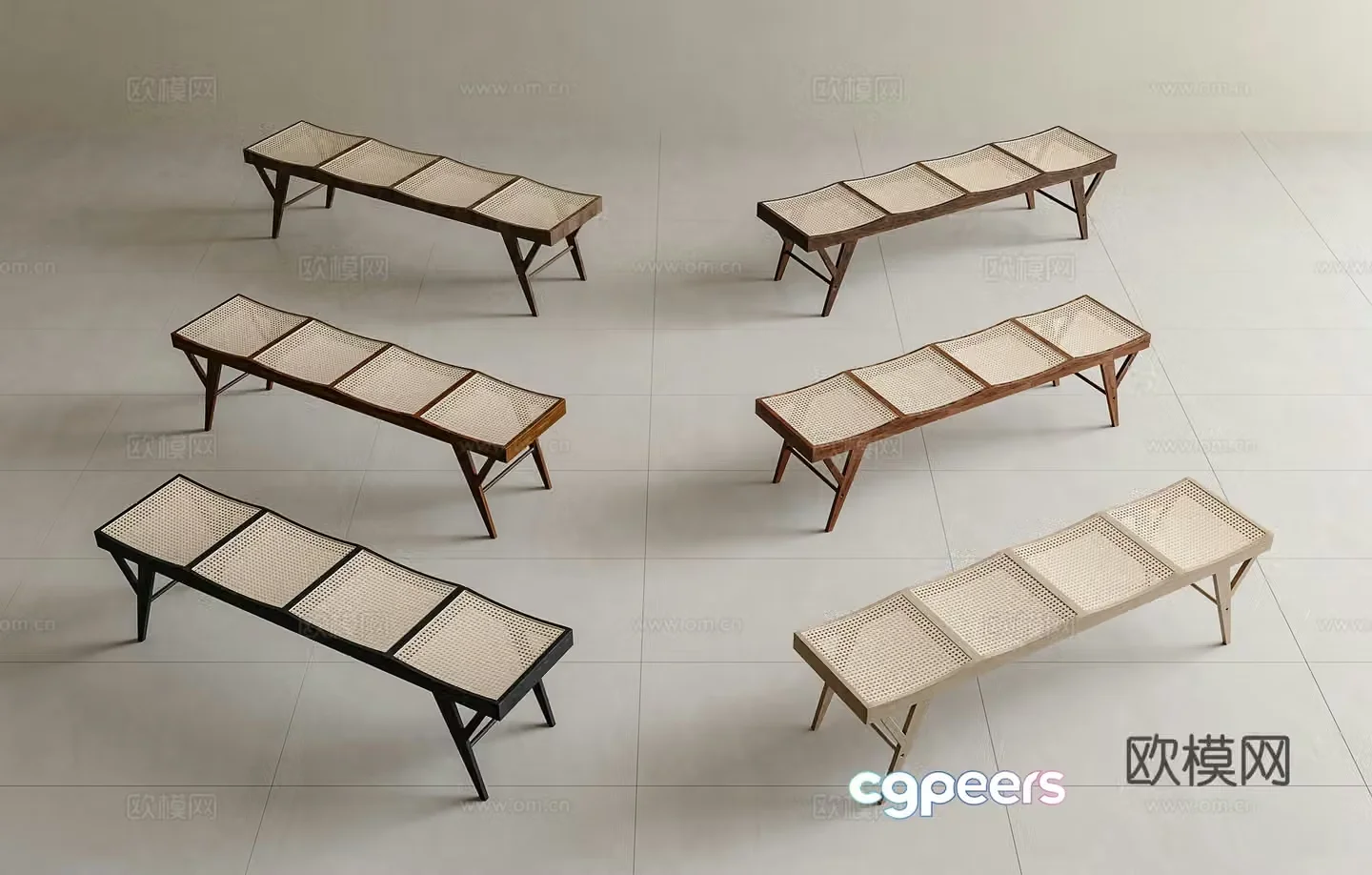 Middle-aged rattan bench bench strip bench rattan bench rattan bench rattan bed tail stool wooden bench wasabi 3d model