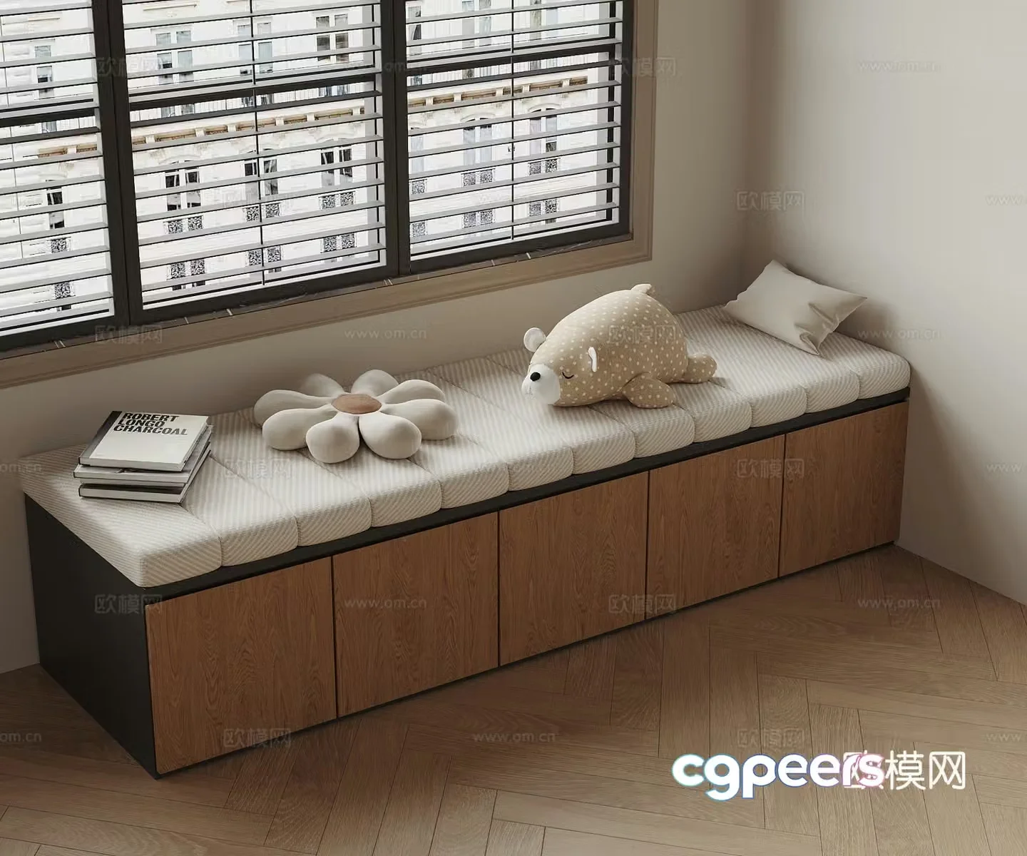 Modern bay window cabinet Bay window cushion 3D model