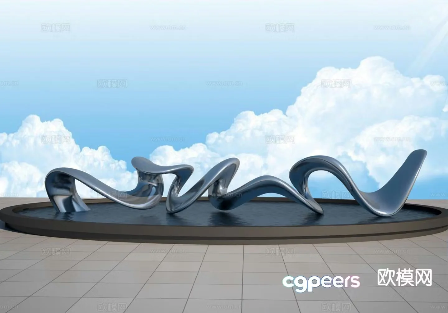 Stainless steel ribbon sculpture 3d model